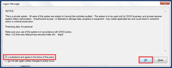 Logon Manager This is a private system notice prompt. I understand and agree to the terms of the policy enabled and highlighted.